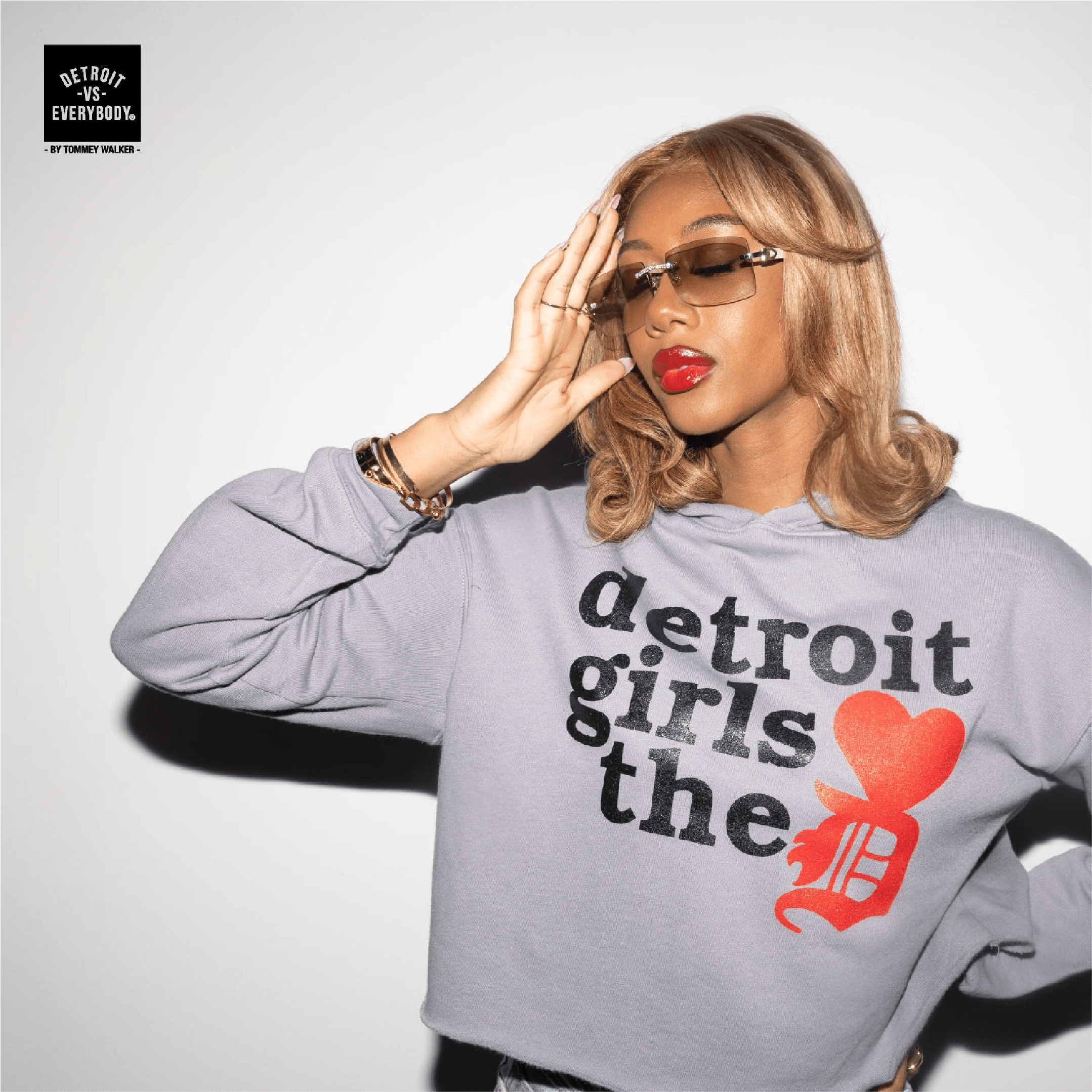 Detroit Girls Cropped Hoodie Gray image 1