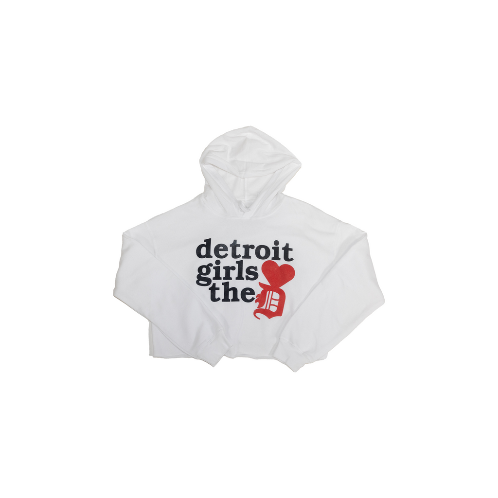 Detroit Girls Cropped Hoodie White image 0