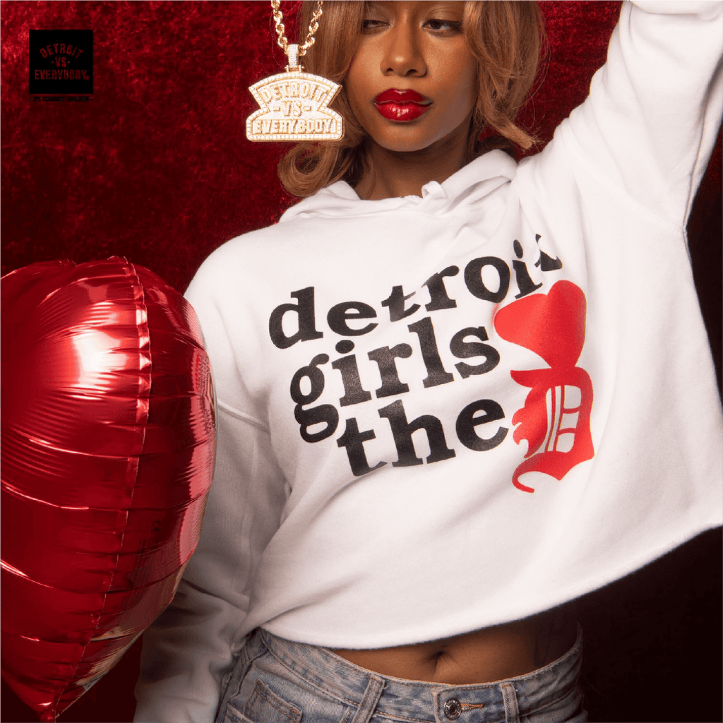 Detroit Girls Cropped Hoodie White image 1