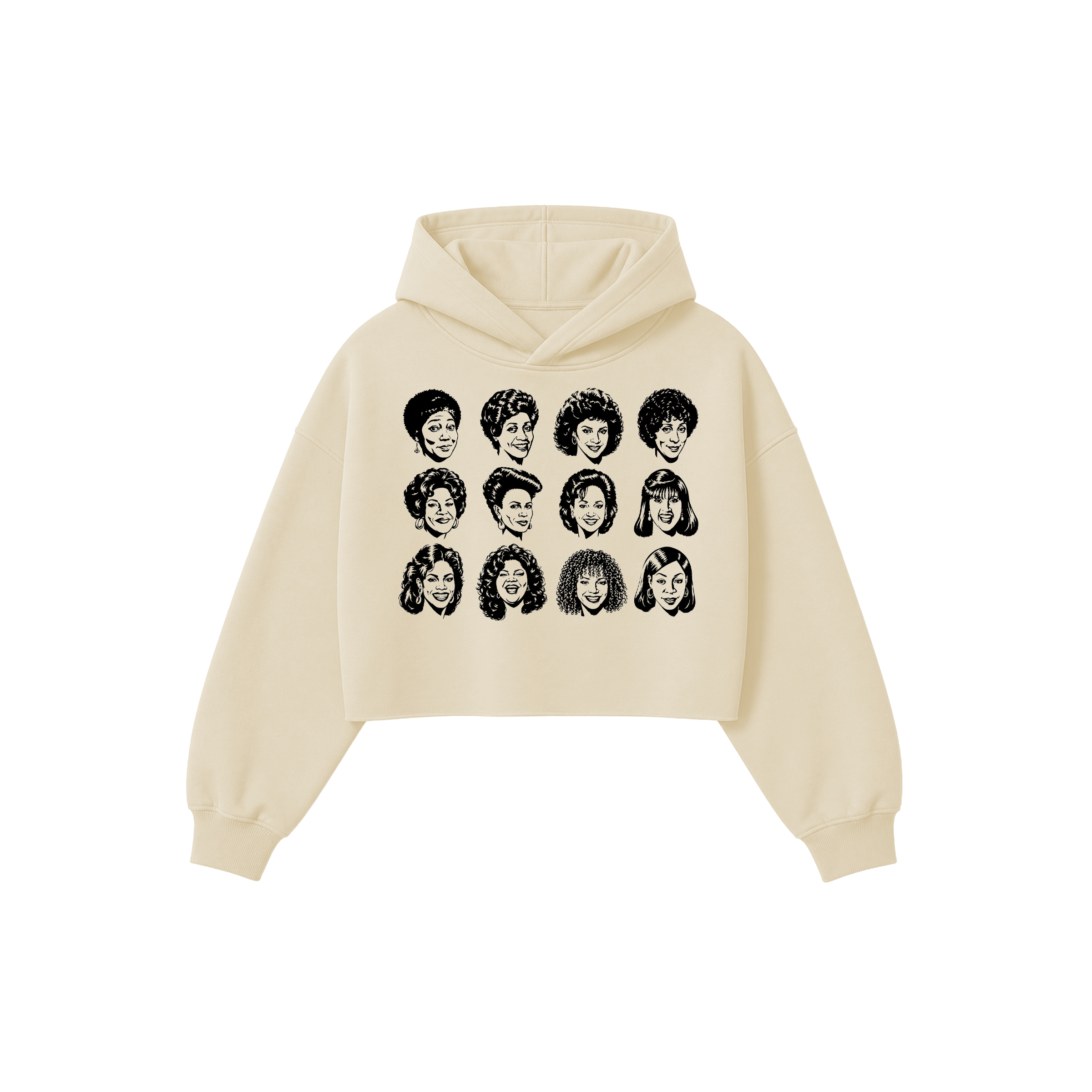 Tv Moms Crop Hoodie - Tan/Black